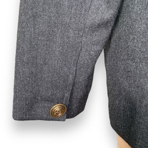 Vintage Wool Blazer Jacket Tailored Dark Gray Black Oversized Preppy Classic - Picture 6 of 12